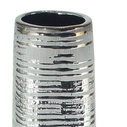 40" Silver Striped Tapered Ceramic Floor Vase