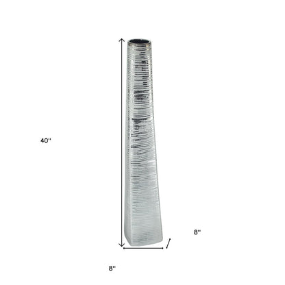 40" Silver Striped Tapered Ceramic Floor Vase