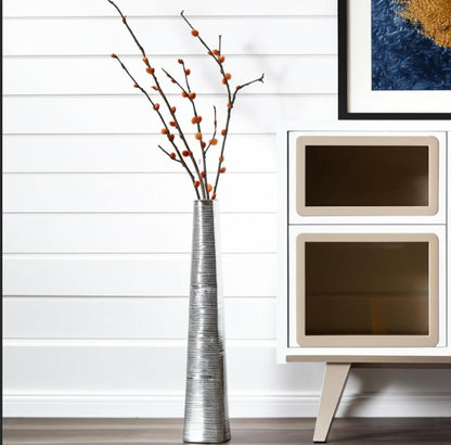 40" Silver Striped Tapered Ceramic Floor Vase