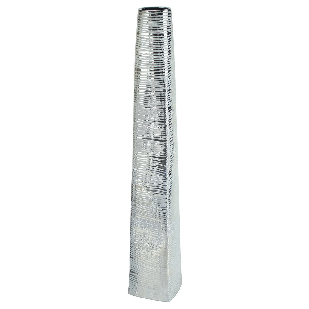 48" Silver Striped Tapered Ceramic Floor Vase