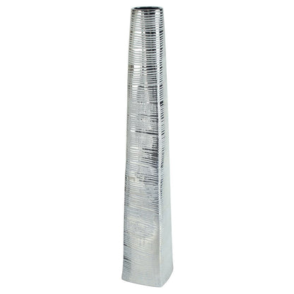 48" Silver Striped Tapered Ceramic Floor Vase
