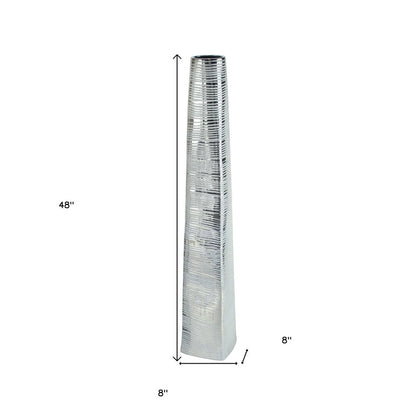 48" Silver Striped Tapered Ceramic Floor Vase
