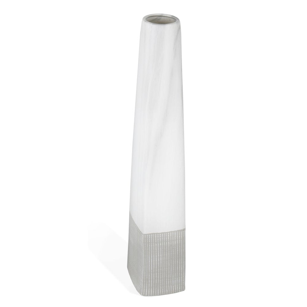 32" White Faceted Geometric Tapered Ceramic Floor Vase
