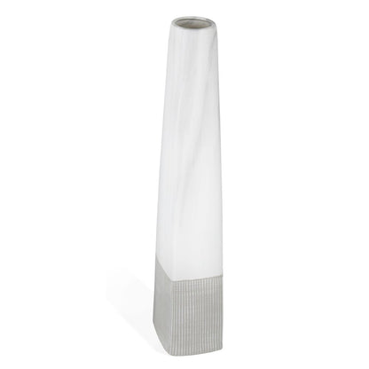 32" White Faceted Geometric Tapered Ceramic Floor Vase