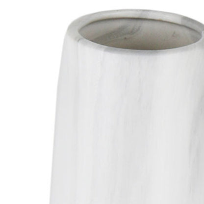 32" White Faceted Geometric Tapered Ceramic Floor Vase