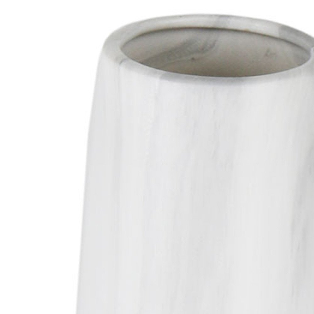 32" White Faceted Geometric Tapered Ceramic Floor Vase