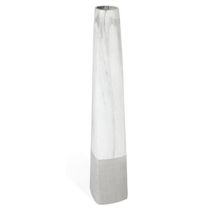 40" White Faux Marble Tapered Ceramic Floor Vase