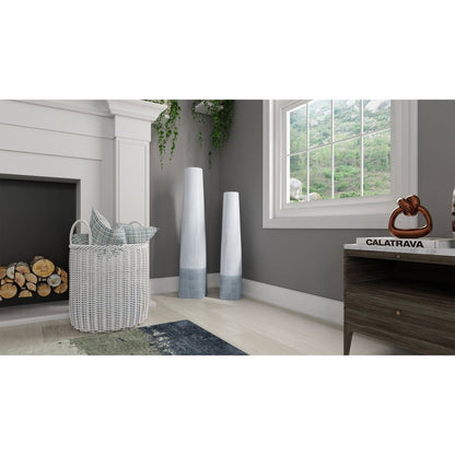 40" White Faux Marble Tapered Ceramic Floor Vase