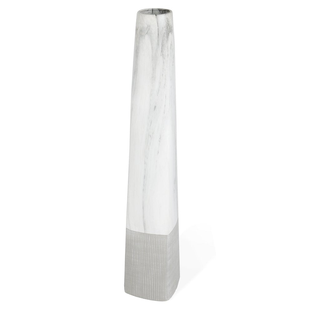 40" White Faux Marble Tapered Ceramic Floor Vase