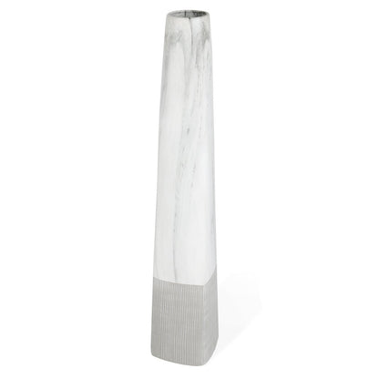 40" White Faux Marble Tapered Ceramic Floor Vase