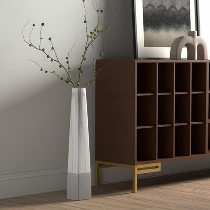 40" White Faux Marble Tapered Ceramic Floor Vase