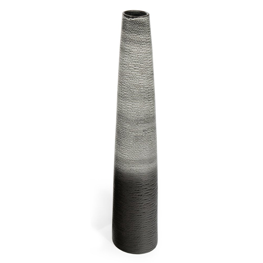 39" Black And Gray Ombre Tapered Ceramic Floor Vase