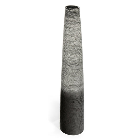 39" Black And Gray Ombre Tapered Ceramic Floor Vase