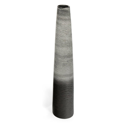 39" Black And Gray Ombre Tapered Ceramic Floor Vase