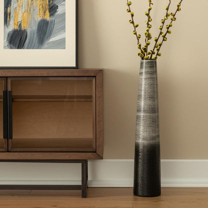 39" Black And Gray Ombre Tapered Ceramic Floor Vase