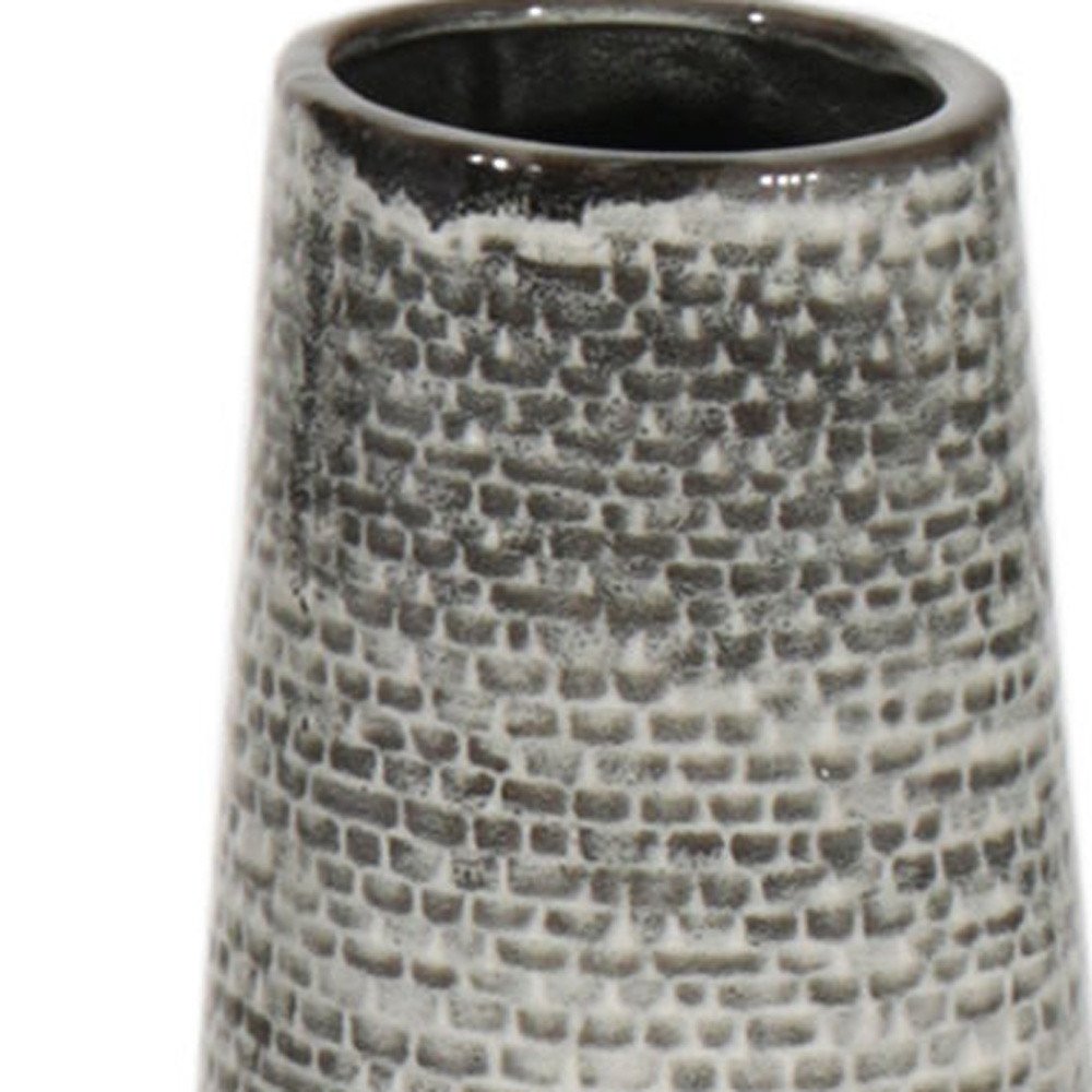 39" Black And Gray Ombre Tapered Ceramic Floor Vase