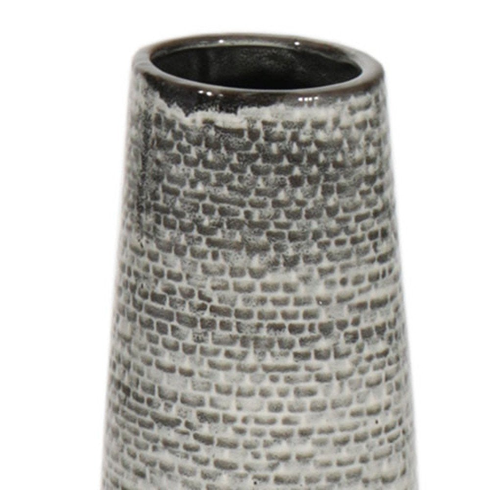 39" Black And Gray Ombre Tapered Ceramic Floor Vase