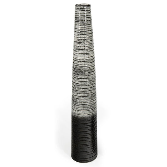 47" Black And Gray Ombre Tapered Ceramic Floor Vase