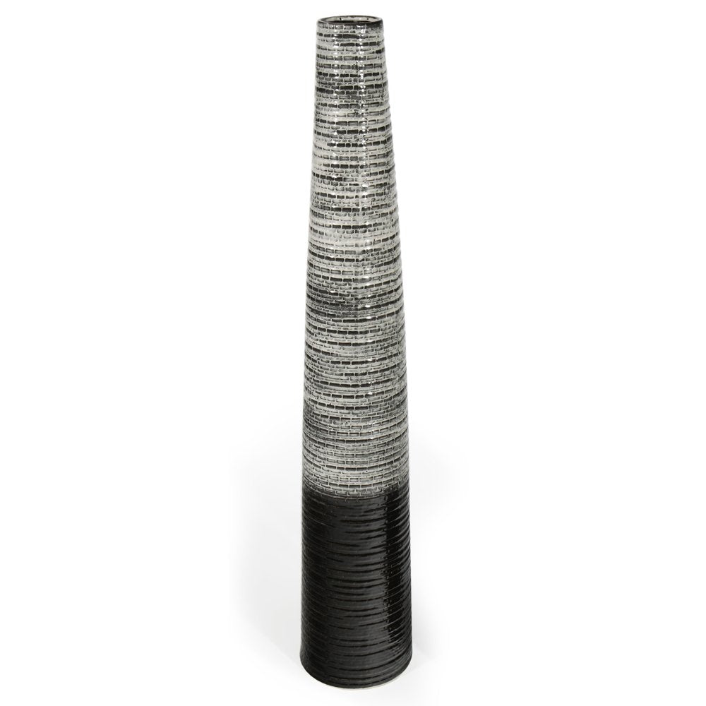 47" Black And Gray Ombre Tapered Ceramic Floor Vase