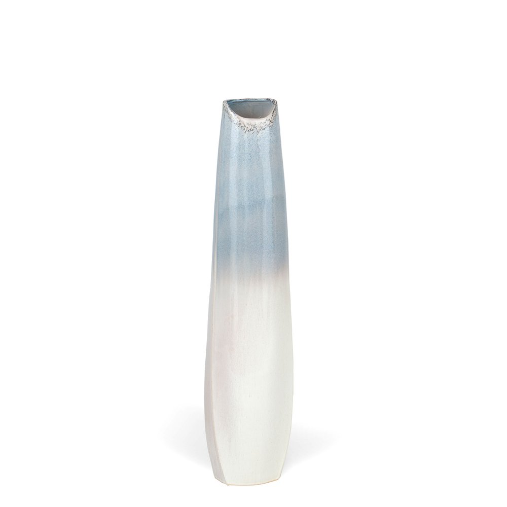40" Blue And White Ombre Ceramic Floor Vase