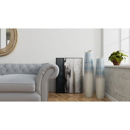 40" Blue And White Ombre Ceramic Floor Vase