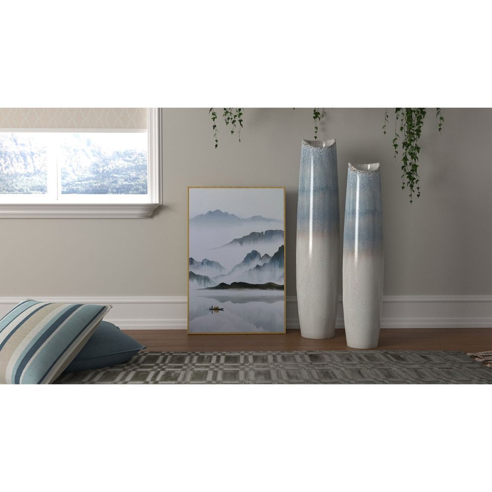 40" Blue And White Ombre Ceramic Floor Vase