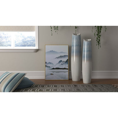40" Blue And White Ombre Ceramic Floor Vase