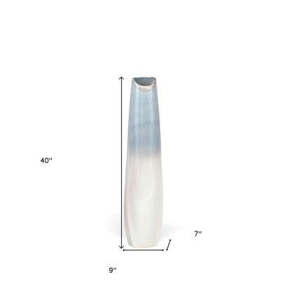 40" Blue And White Ombre Ceramic Floor Vase