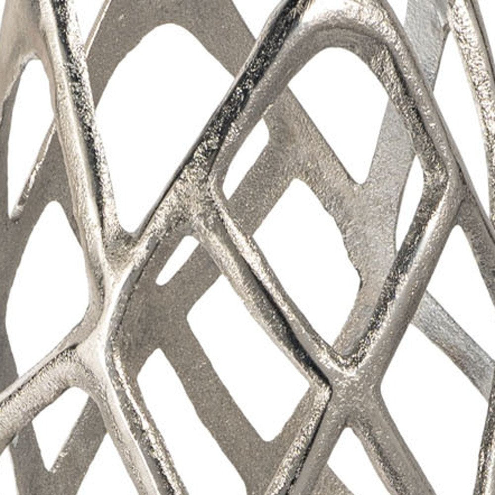 30" Silver Abstract Pierced Cast Aluminum Oval Floor Vase