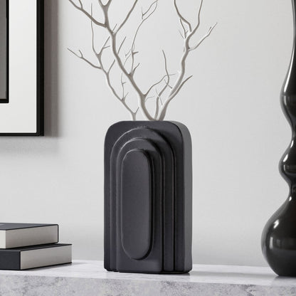 12" Black Geometric Aluminum Table Vase
