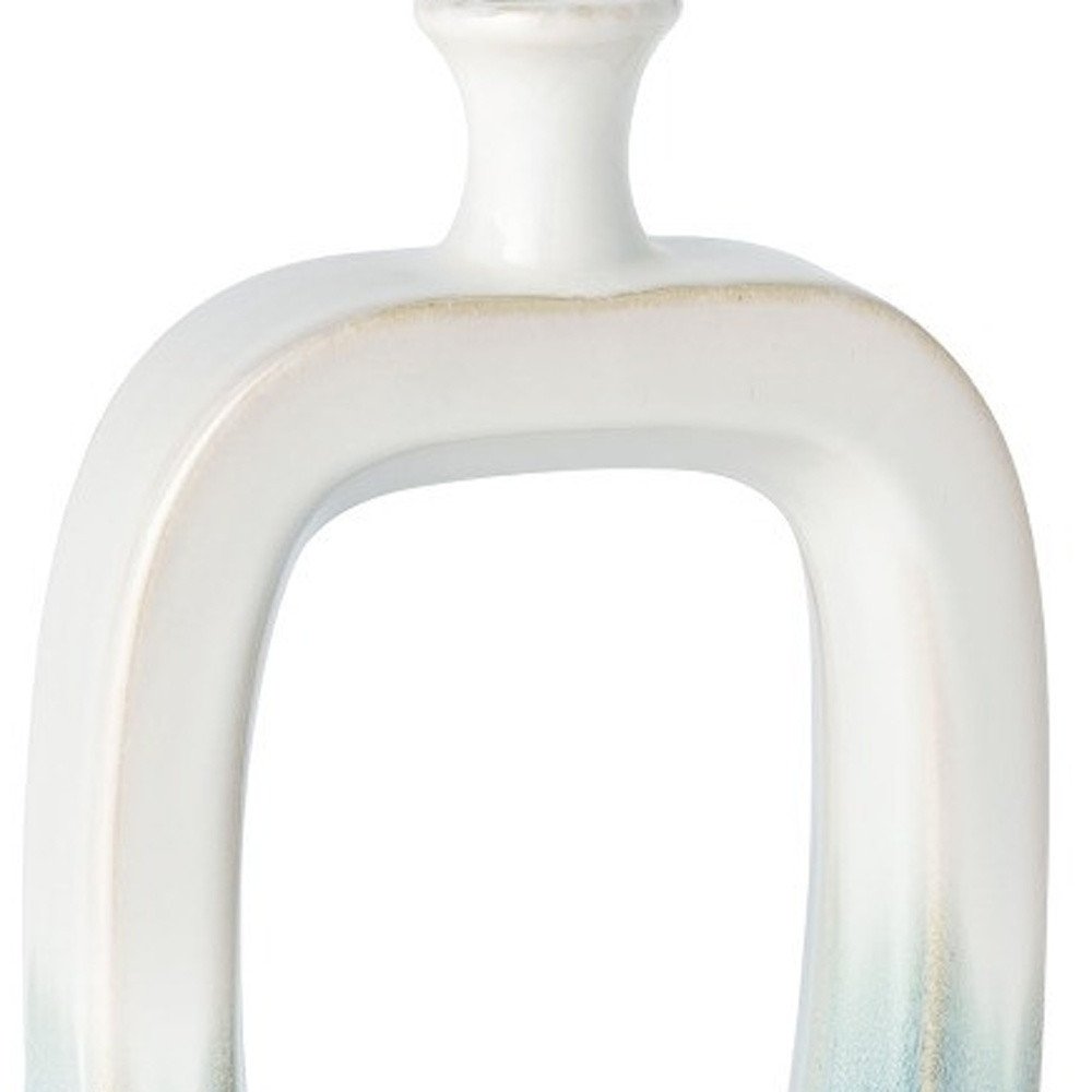 14" Aqua And White Ombre Ceramic Table Vase