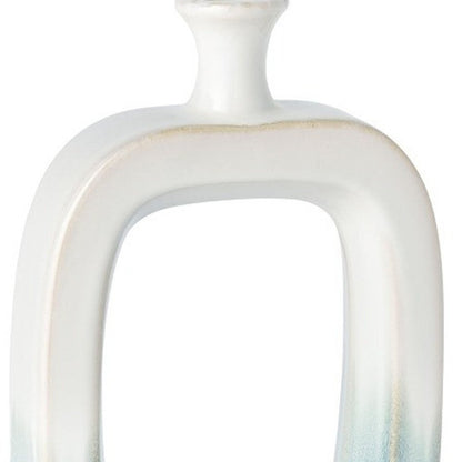 14" Aqua And White Ombre Ceramic Table Vase