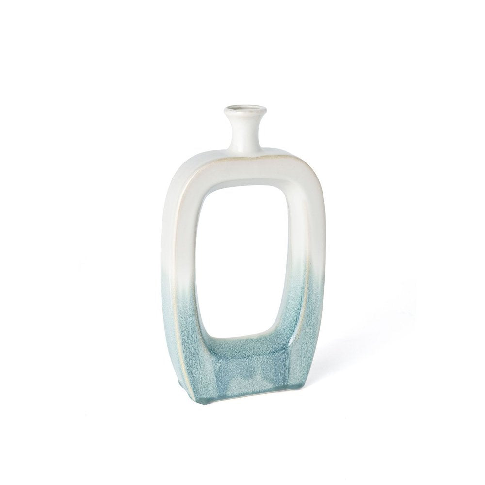 14" Aqua And White Ombre Ceramic Table Vase