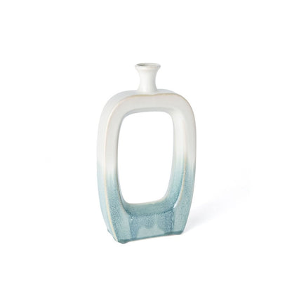 14" Aqua And White Ombre Ceramic Table Vase