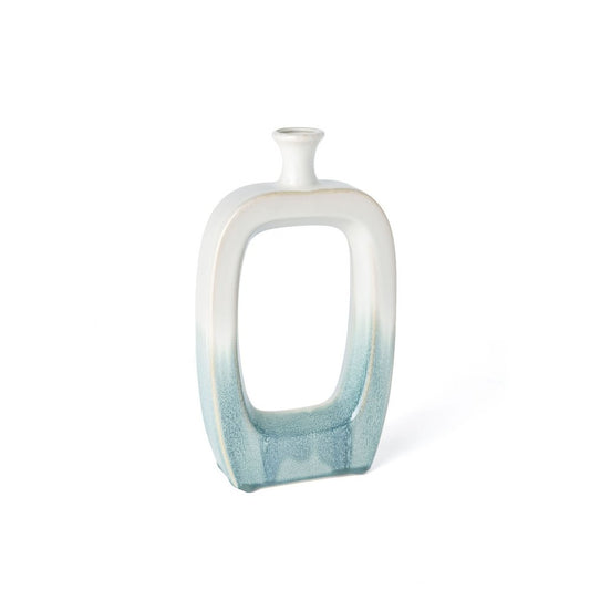 14" Aqua And White Ombre Ceramic Table Vase