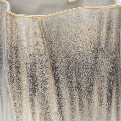 12" Brown Light Blue And Off White Color Block Square Ceramic Table Vase