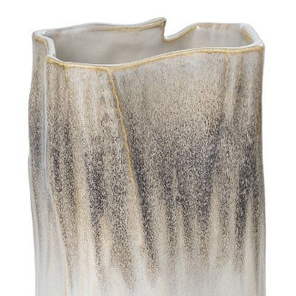 12" Brown Light Blue And Off White Color Block Square Ceramic Table Vase