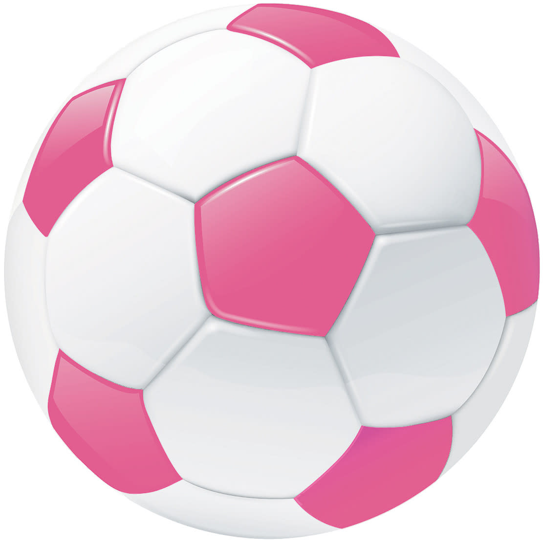 Glossy white soccer ball with vivid pink panels and pink accents, athletic ball for play.