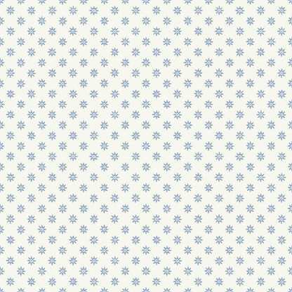 White background with a light blue repeating snowflake pattern; Nordic winter motif.