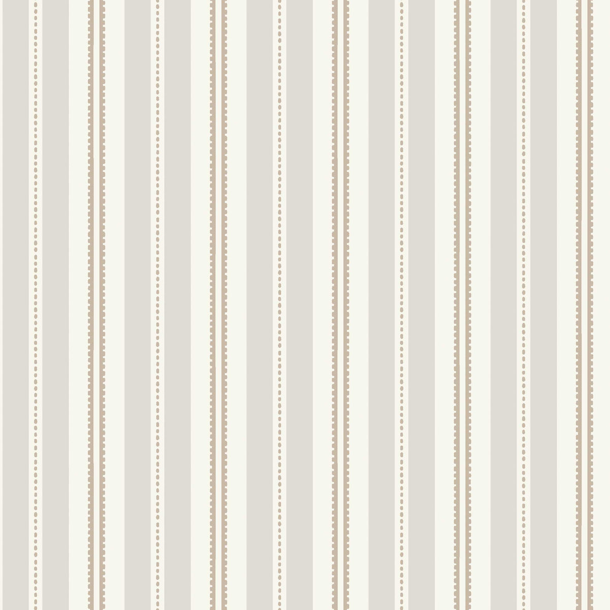 Cream and beige vertical striped wallpaper with subtle dotted accents, vintage chic wall pattern.