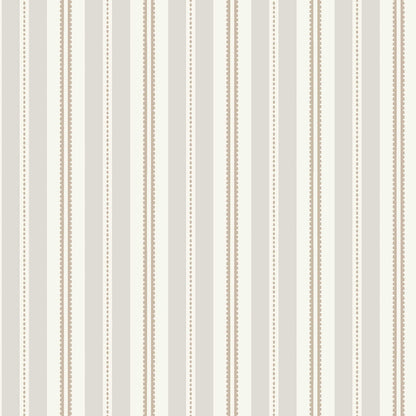 Cream and beige vertical striped wallpaper with subtle dotted accents, vintage chic wall pattern.