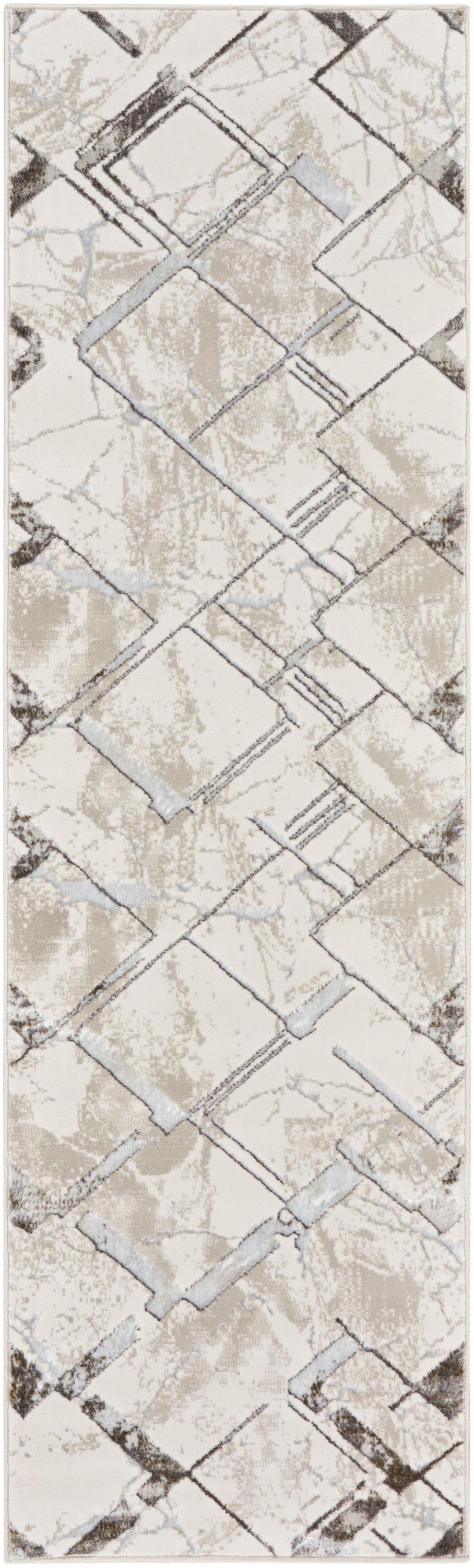 Beige 8' runner rug with a subtle diamond lattice pattern in gray tones.