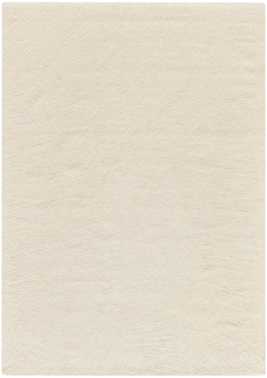 Cream textured rug with visible fibers and a soft, uneven surface; plain background.