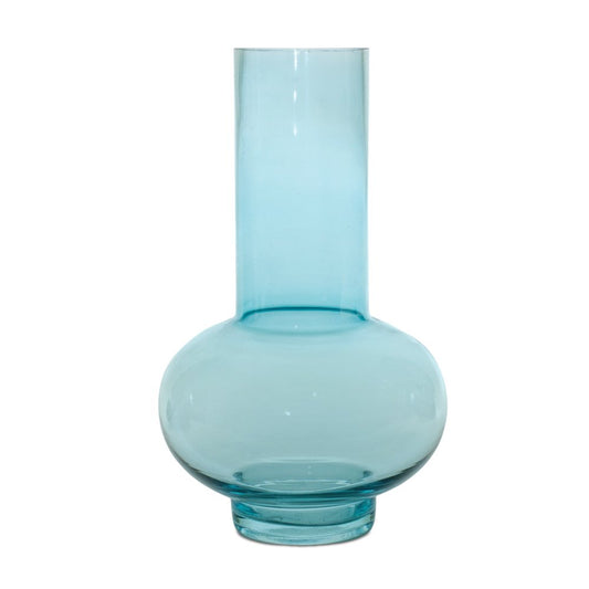 Set of Two Aqua Glass Round Table Vases