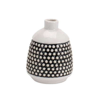 Set of Two Black And White Ceramic Round Table Vases