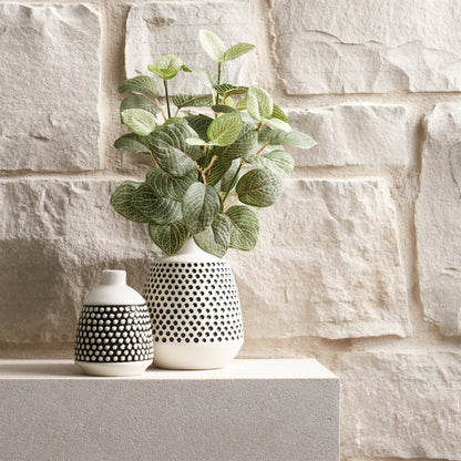 Set of Two Black And White Ceramic Round Table Vases