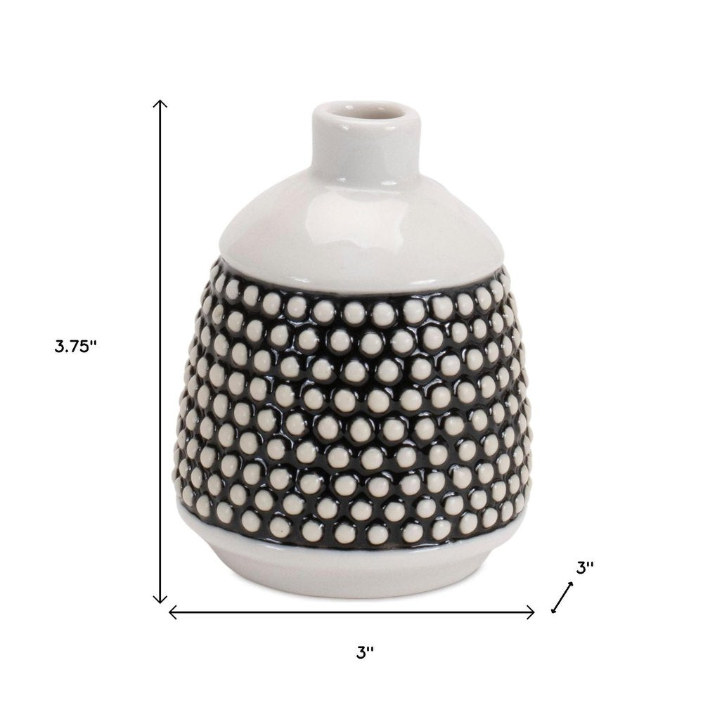 Set of Two Black And White Ceramic Round Table Vases