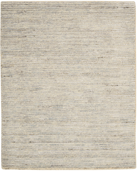 Cream and light gray textured area rug with subtle horizontal stripes and soft, low-pile look.
