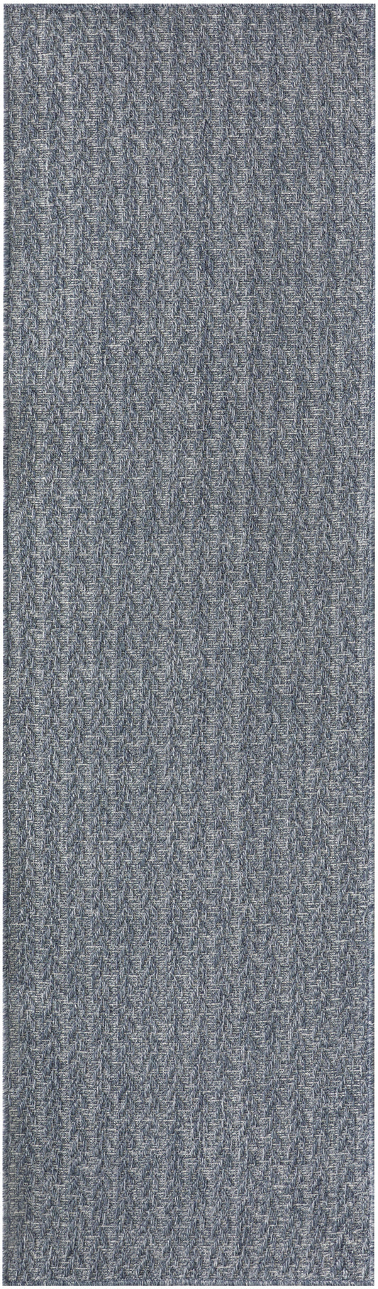 Blue-grey woven rug with subtle herringbone texture for living room floors.