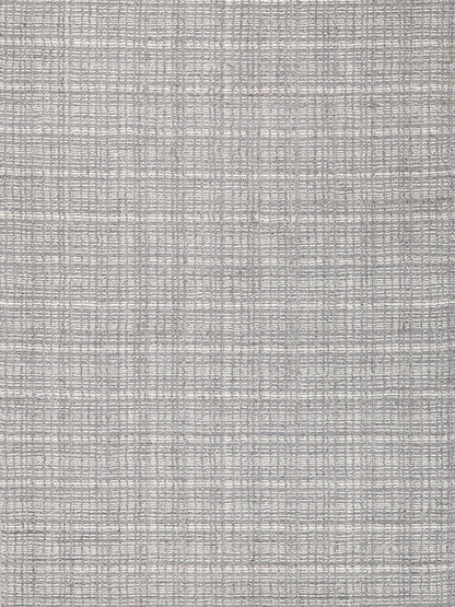 Gray and taupe hand-loomed area rug with a subtle grid pattern and textured weave.